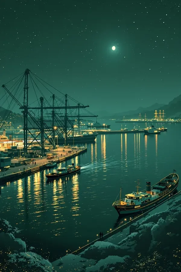 夜港灯火海报