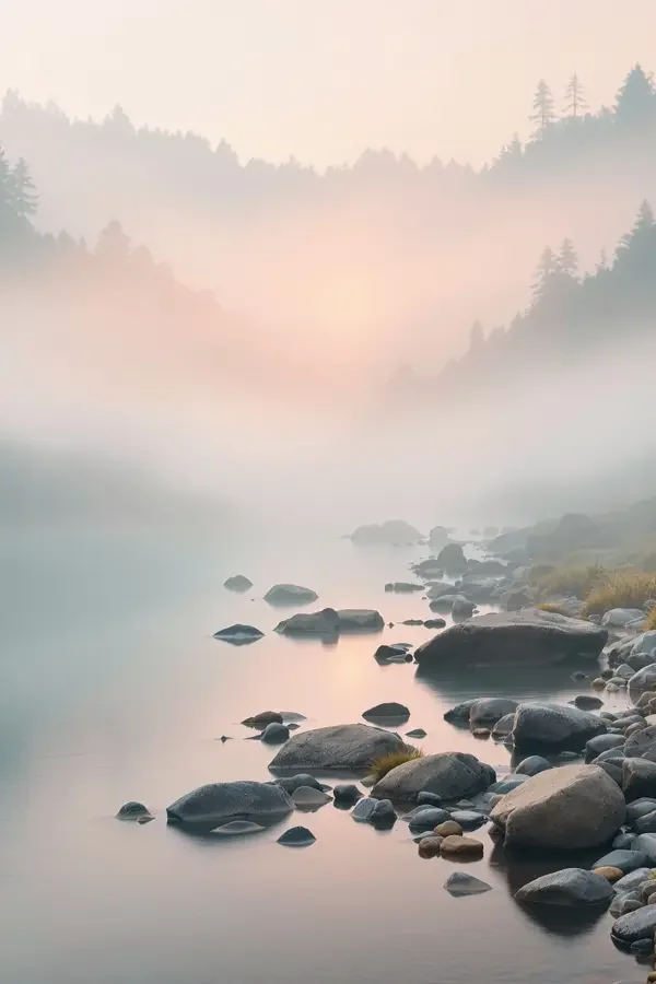 晨雾里的江海报